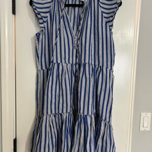 Veronica Beard Blue and White Flutter Sleeve Midi Dress